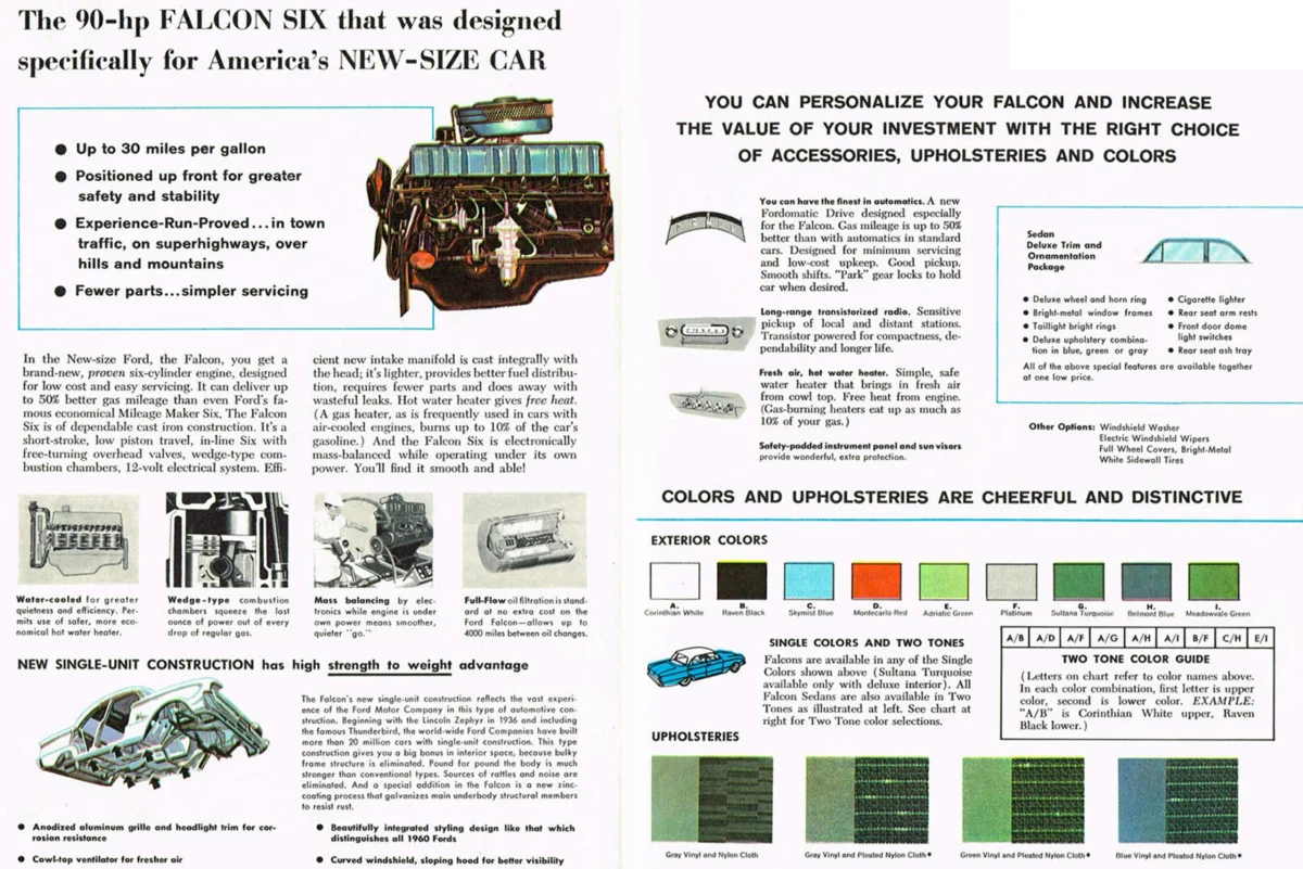 1960 Falcon six engine options page brohure