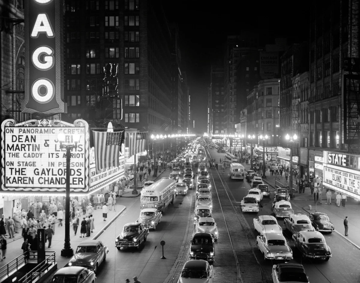 1950s 1953 Night Scene Chicago Illinois